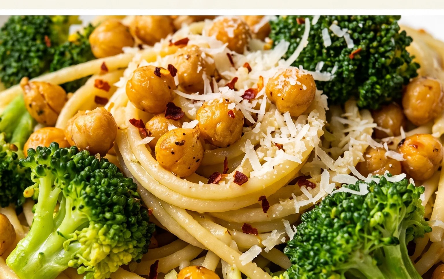 Broccoli Chickpea Pasta with Garlic Olive Oil